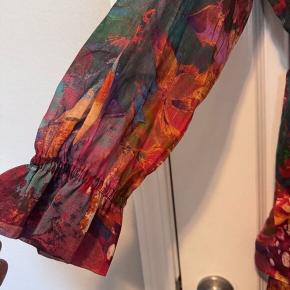 Marie Oliver Lotus Silk Linen Blend Tiered Ruffle Mini Una Dress NWT Size Large - Picture 4 of 11